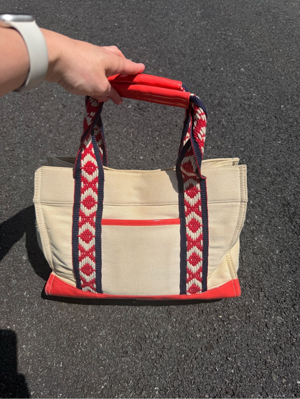 Tory Burch Ella Canvas Red Patent Tote - Picture 5 of 10
